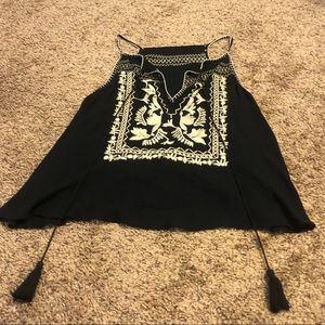 Embroidered Black & White Sleeveless Top